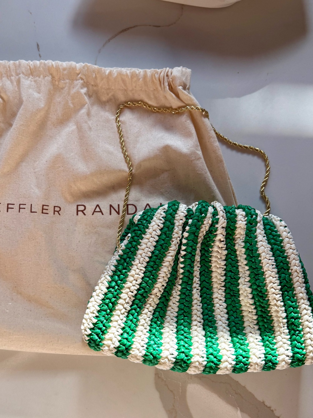 Loeffler Randall Green & White Striped Crochet Chain Shoulder Bag